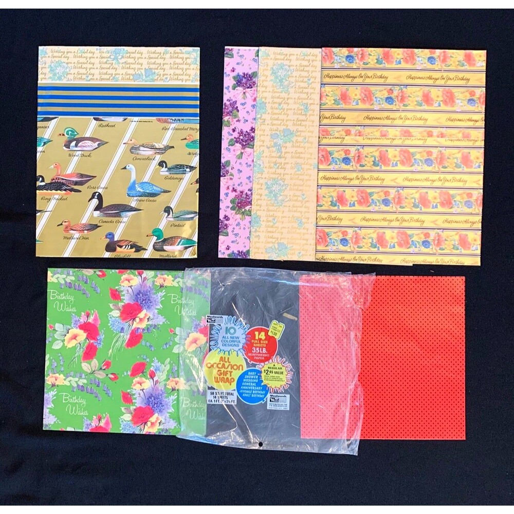 Vtg Gift Wrap Wrapping Paper Lot All Occasion Ephemera Scrapbooking Junk Journal